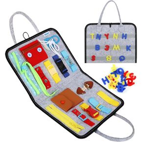 Esjay Toddler Busy Board, Sensory Board for Fine Motor Skill, Montessori Toys Toddler Activities for Travel, Car(Grey)