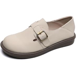 Women's Casual Slip-On Sneakers,Comfortable Round Toe Leather Casual Shoes,Walking Office Dress Work Shoes