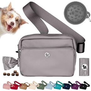 Puppington 3-in-1 Crossbody Bag & Dog Treat Pouch for Pet Training - Matching Compostable Poop Bags, Built-In Poop Bag Dispenser & Slow-Feeding Travel Dog Bowl - Dog Walking Bag (Latte Beige)
