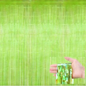 Neon Green Streamers Backdrop 3.28 x 8.2 ft Lime Green Foil Fringe Curtain Metallic Tinsel Door Streamers for Birthday Bachelorette Christmas, New Year, Disco Party, Neon Party Decorations