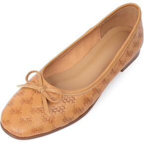 TinaCus Handmade Women's Genuine Leather Round Toe Slip On Flats with Bowtie