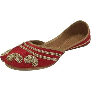 Red Jutti Flats for Women Punjabi Jootis Shoes Bohemian Flat Sandles Handmade Beaded Traditional Ballerina