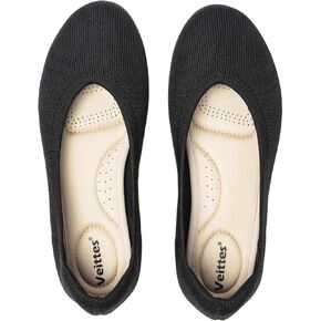 Veittes Women's Wide Width Flats Shoes,Fashion Classic Soft Breathable Office Ladies Ballet Shoes.(2205002-4,BK/FK,7W)