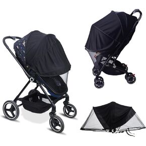 Baby Mosquito Net for Stroller Sun Protection,2 in 1 Baby Stroller Mosquito Net,Adjustable Stroller Mosquito Net Sunshade,Breathable Double Zip Stroller Netting (Black, Upgrade)