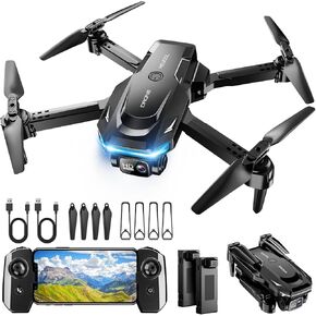 Drone with 1080P Camera - Foldable Remote Control Quadcopter with Voice Gesture Control, 3D Flip, One Key Start, Emergency Stop, 2 Batteries, Easier to use, Toy for Kids Adults Beginners, Grey