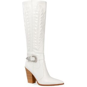 ANN CREEK Women's Cowboy Boots Knee High Cowgirl Boots Mid Calf Embroidered Chunky Western Boots Almond Toe Block Wide Calf Ladies Tall Dress Boots