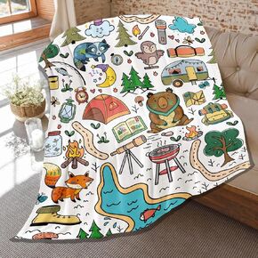 Camping Blanket Gifts for Kids,Soft Camping Throw,Cute Plush Flannel Camping Quilts Decorations for Bedroom Sofa Bed Outdoor Travel 50 x 40in for Child