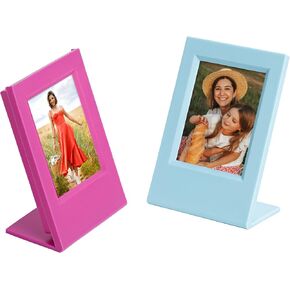 Mini Vertical Picture Frame with Storage Box for Polaroid Fujifilm Instax Mini 12 11 9 8 EVO/NONS SL42 SL645, Black and White. (Blue and Rose Pink)