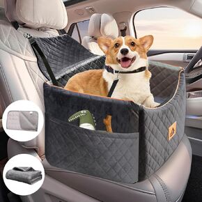 Dog Car Seat for Small Medium Dogs, Booster Car Seat for Dogs with Memory Foam Elevated Cushion, Detachable Washable Cover, Pet Car Seat Travel Bed with 2 Storage Pocket, Dog Seat Belt (Black, M)