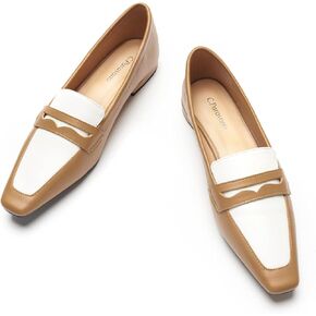 C.Paravano Penny Loafers for Women Formal Dress Square Toe Flats Slip on Loafer Shoes Comfort Loafer for Business Casual Wear