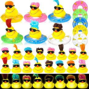 HyDren 24 Pcs Operation Christmas Ducks Bulk Light Up Rubber Ducks Bathtub Toys with Wig Up Cute Small Ducks Bulk Funny Shower Ducks for Boys Girls Birthday Holiday Pool Party Favors