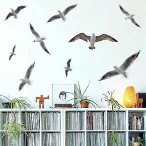 10 PCS Large Seagull Silhouette Wall Decal Flock of Birds Seagulls Wall Stickers Removable Peel and Stick Seagull Wall Art Decor for Dining Room Bedroom Classroom Office