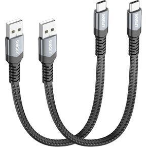 SUNGUY USB C Cable 2FT [2Pack], Flat USB A to USB C Charger Cable 3A Fast Charging Data Transfer Braided Compatible with iPhone15/15Pro/15ProMax/15Plus, Samsung Galaxy S23 S22, Note 20 10, Pixel