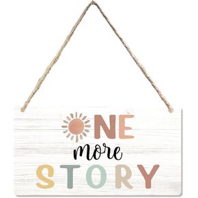 CGBHW Reading Corner Sign for Classroom Wooden Sign, One More Story Book Nook Library Wall Decor Hanging Sign for Home Playroom Kids Room Reading Room Nursery Homeschool Door Decor 12 x 6 Inch