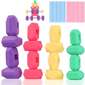 HengLiSam Sorting Stacking Rocks, 24pcs Silicone Building Blocks Rocks Games, Montessori Toys Sensory Toy Blocks