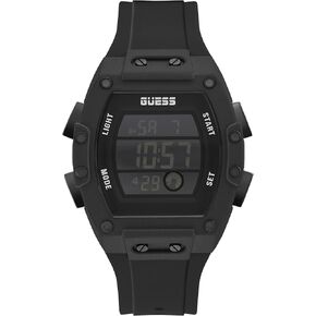 GUESS Mens 43mm Watch - Black Strap Black Dial Black Case