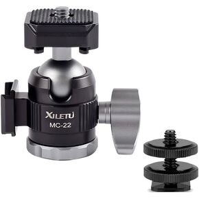 Mini Ball Head Camera Mount Adapter Tripod Head with 1/4" Hot Shoe for Tripods, Monopods, DSLR Cameras Load 6.6 lbs