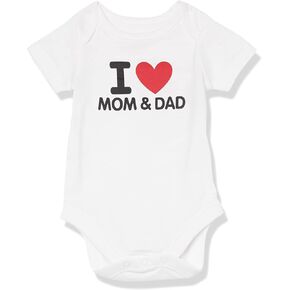 The Children's Place Baby Single Short Sleeve 100% Cotton Bodysuits, I Heart Mom and Dad, 12-18 Months
