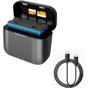 Coyktonty Battery Charger for Insta360 X3,Quick Portable 2 Channel Battery Charging Storage Station with Misro SD Card Slots and USB Type C Cable,for 2 Batteries at The Same time