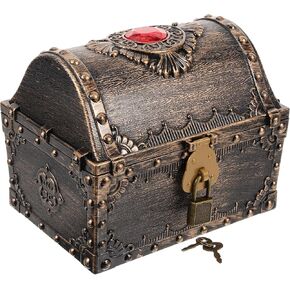 Vaguelly Pirate Treasure Chest for Kids Vintage Decorative Pirate Chest Storage Box with Lock and Key for Birthday Halloween Christmas Party Pirate Party Favors