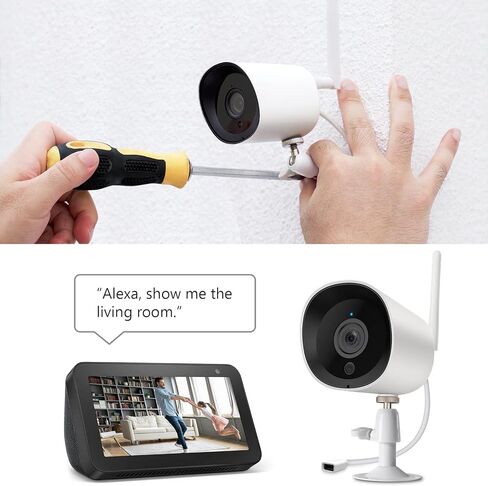 2pack 2K كاميرا أمان خارجية مع رؤية ليلية، كاميرات سلكية 3 ميجابكسل لنظام كاميرا أمان المنزل، كاميرا IP66 مقاومة للماء، فيديو مباشر 24/7، تخزين سحابي، متوافق مع Alexa وGoogle Assistant in Kuwait