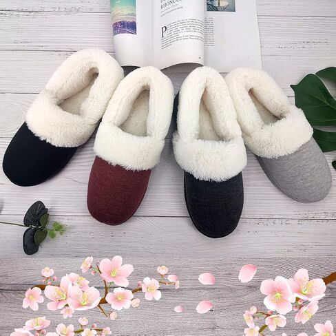 ofoot Womens Winter Warm Clogs Comfortable Cotton House Slippers Mules Memory Foam Insoled Washable Fluffy Indoor Shoes Non Slip Rubber Soles in Kuwait
