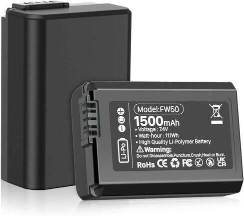 بطارية كاميرا NP-FW50، بطارية بديلة 1500 مللي أمبير في الساعة لسوني ZV-E10، A6400، A6000، A6500، A6300، A6400، A7، A7 II، A7R II، A7S II، A7S، A7R، RX10-3818 - قطعتان in Kuwait