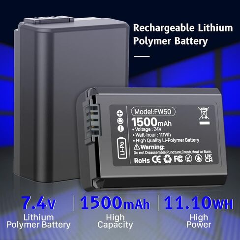 بطارية كاميرا NP-FW50، بطارية بديلة 1500 مللي أمبير في الساعة لسوني ZV-E10، A6400، A6000، A6500، A6300، A6400، A7، A7 II، A7R II، A7S II، A7S، A7R، RX10-3818 - قطعتان in Kuwait