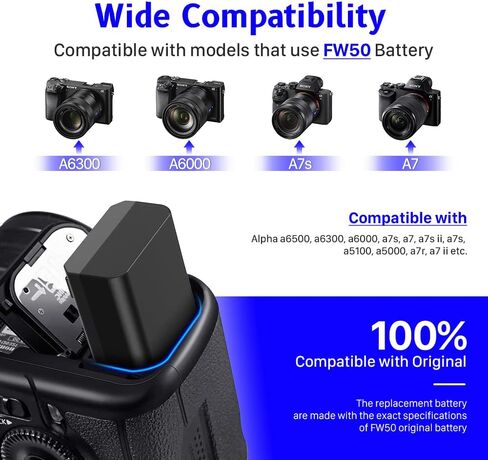 بطارية كاميرا NP-FW50، بطارية بديلة 1500 مللي أمبير في الساعة لسوني ZV-E10، A6400، A6000، A6500، A6300، A6400، A7، A7 II، A7R II، A7S II، A7S، A7R، RX10-3818 - قطعتان in Kuwait