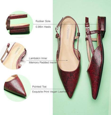C.Paravano المرأة Slingback الشقق وأشار اصبع القدم Slingback الشقق للنساء Slingback الشقق للنساء Slingback الصنادل قابل للتعديل الكاحل حزام الأحذية in Saudi Arabia