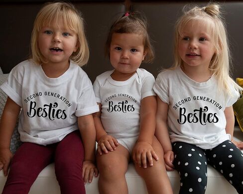 Toddler Baby Girl Boy Besties Second Generation Letter Print Shirt Best Friend Outfits BFF T-Shirt for Mom and Baby (0-6 Months, Besties second generation-Long Sleeve Romper) in Saudi Arabia