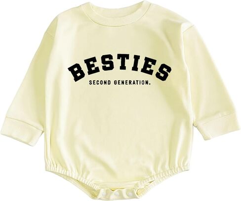 Toddler Baby Girl Boy Besties Second Generation Letter Print Shirt Best Friend Outfits BFF T-Shirt for Mom and Baby (0-6 Months, Besties second generation-Long Sleeve Romper) in Saudi Arabia