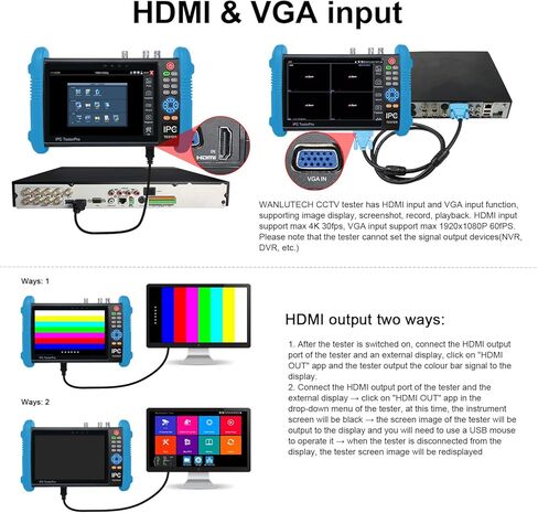 Upgraded 8K IP Camera Tester, WANLUTECH CCTV Tester 7 inch Touchscreen 8MP TVI CVI AHD SDI CVBS Camera Tester RJ45 Cable Tester PoE Network Tools RS485 WiFi HDMI I/O VGA in (IPC-9800ADHS Pro) in Kuwait