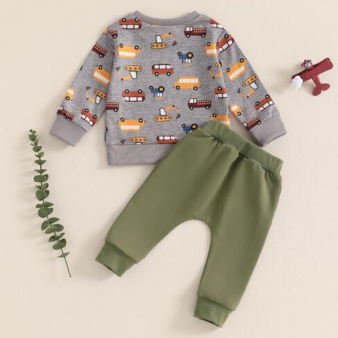 Toddler Baby Boy Long Sleeve Crewneck Car Pattern Sweatshirt Pants Two Piece Cartoon Outfits Fall Winter Clothes in Saudi Arabia