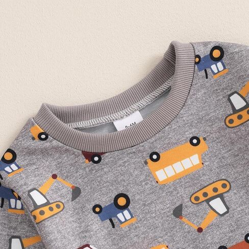 Toddler Baby Boy Long Sleeve Crewneck Car Pattern Sweatshirt Pants Two Piece Cartoon Outfits Fall Winter Clothes in Saudi Arabia