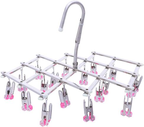 Drying Hanger, Hanging Drying Rack, Drip Hanger Stainless Steel with 18 Pegs for Laundry Underwear Socks, Quickly Remove Clothes from Hanger, Windproof, Folding Portable, (Red) in Saudi Arabia