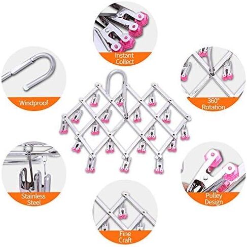 Drying Hanger, Hanging Drying Rack, Drip Hanger Stainless Steel with 18 Pegs for Laundry Underwear Socks, Quickly Remove Clothes from Hanger, Windproof, Folding Portable, (Red) in Saudi Arabia