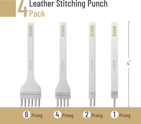 UNCO- Leather Stitching Punch, 4 Pack, 3mm, 1/2/4/6 Prong, Leather Stitch Punch, Leather Fork Punch, Leather Chisel, Leather Hole Punch Tool, Leather Punch Tool, Stitching Chisel in Saudi Arabia