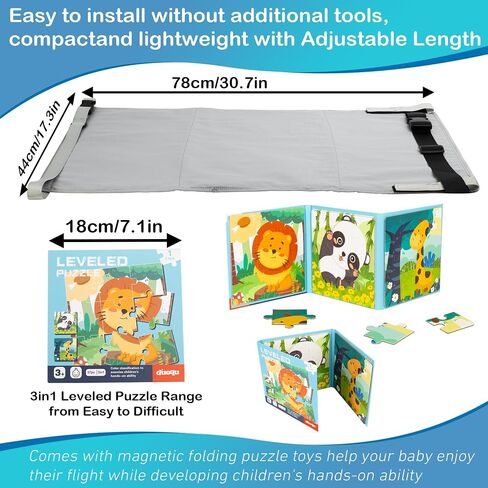 Airplane Bed for Toddler, Airplane Travel Bed Seat Extender with Magnetic Folding Puzzle, Airplane Leg Rest for Kids to Lie Down, Baby Travel Essentials for Flying Sleeping,Grey in Saudi Arabia