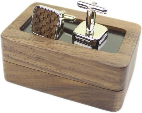 Vintage Walnut Wooden Cufflinks and Tie Clip Bar Set With Walnut Organizer Box for Men Father Husband Boyfriend Christmas Gift in Saudi Arabia