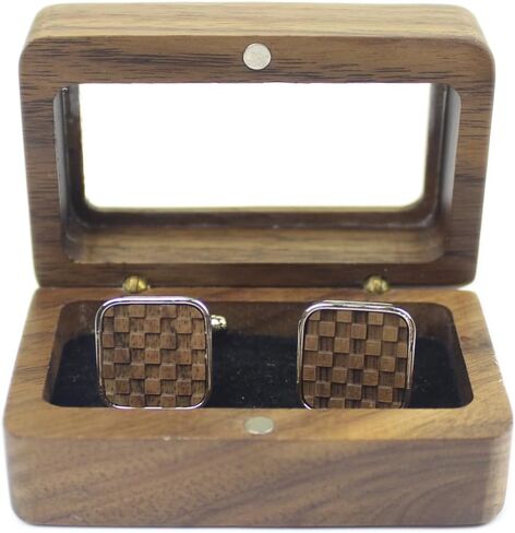 Vintage Walnut Wooden Cufflinks and Tie Clip Bar Set With Walnut Organizer Box for Men Father Husband Boyfriend Christmas Gift in Saudi Arabia