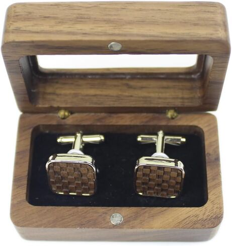 Vintage Walnut Wooden Cufflinks and Tie Clip Bar Set With Walnut Organizer Box for Men Father Husband Boyfriend Christmas Gift in Saudi Arabia