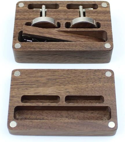 Vintage Walnut Wooden Cufflinks and Tie Clip Bar Set With Walnut Organizer Box for Men Father Husband Boyfriend Christmas Gift in Kuwait