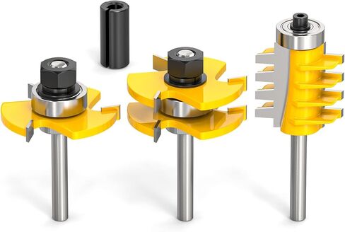 3PCS Reversible Finger Joint Router Bit & Tongue and Groove Router Bit 1/4 Inch Shank Woodworking Carbide Joinery Wood Milling Cutter for Cabinet Door, Frames and More in Kuwait