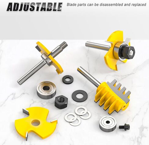 3PCS Reversible Finger Joint Router Bit & Tongue and Groove Router Bit 1/4 Inch Shank Woodworking Carbide Joinery Wood Milling Cutter for Cabinet Door, Frames and More in Kuwait