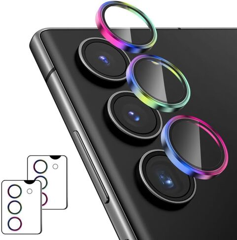 AGVEE 3 * 2 Set 6Pcs for Samsung Galaxy S23 / S23 Plus Camera Lens Protector, 9H Tempered Anti-Scratch Glass with Aluminum CD Pattern Lens Ring Cover for S23 (6.1") S23+ (6.6") Accessories, Colorful in Saudi Arabia