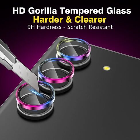 AGVEE 3 * 2 Set 6Pcs for Samsung Galaxy S23 / S23 Plus Camera Lens Protector, 9H Tempered Anti-Scratch Glass with Aluminum CD Pattern Lens Ring Cover for S23 (6.1") S23+ (6.6") Accessories, Colorful in Saudi Arabia
