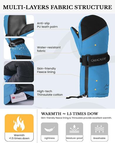 Toddler Kids Snow Mittens Waterproof Ages 2-7, Thinsulate Warm Boys Girls Winter Ski Mittens for Kids in Saudi Arabia