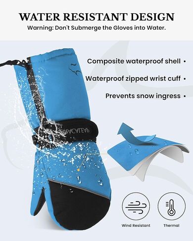 Toddler Kids Snow Mittens Waterproof Ages 2-7, Thinsulate Warm Boys Girls Winter Ski Mittens for Kids in Saudi Arabia
