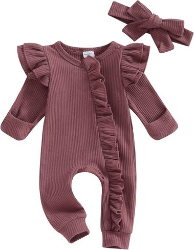YINGISFITM Baby Girl Boy Newborn Clothes Ruffle Footless Onesie Romper Jumpsuit One Piece Waffle Knit Hospital Outfit (Waffle knit Purple, Newborn) in Kuwait